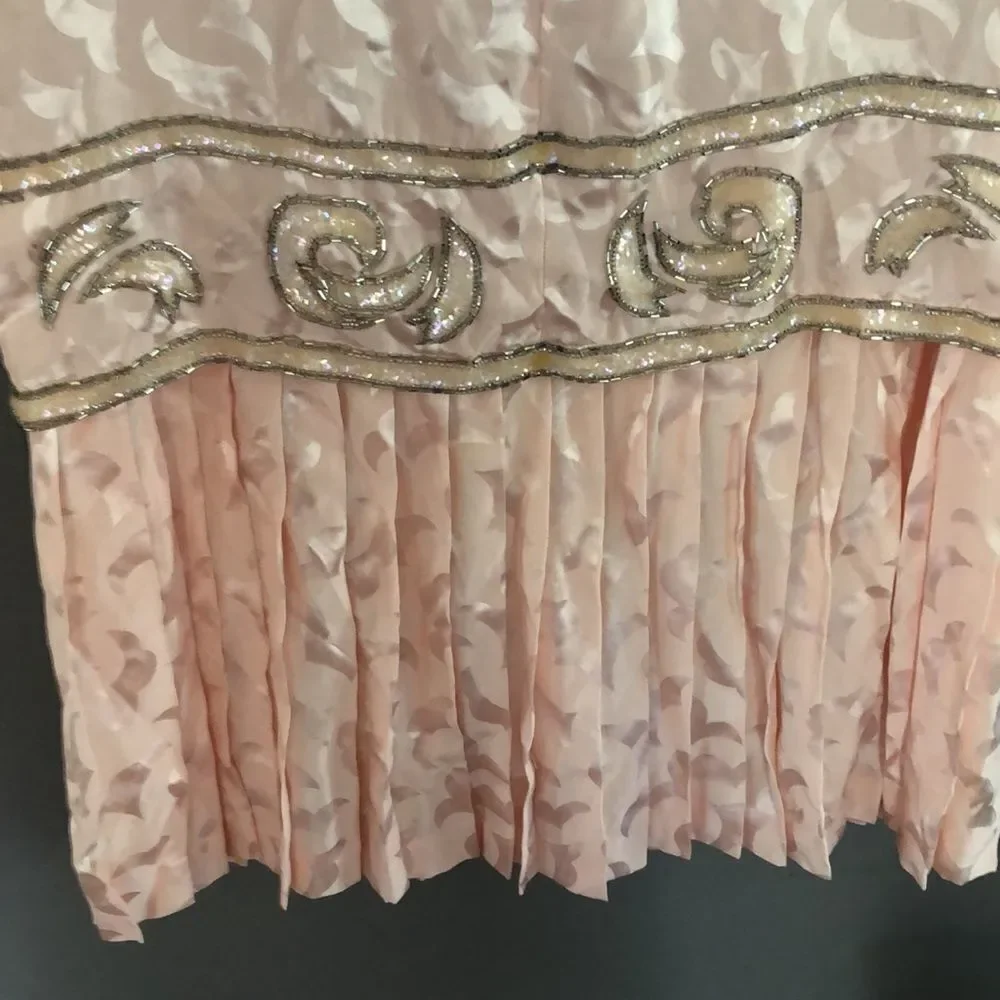 VINTAGE Deadstock Loehmann’s back room Pink silk beaded dress L - Picture 11 of 16